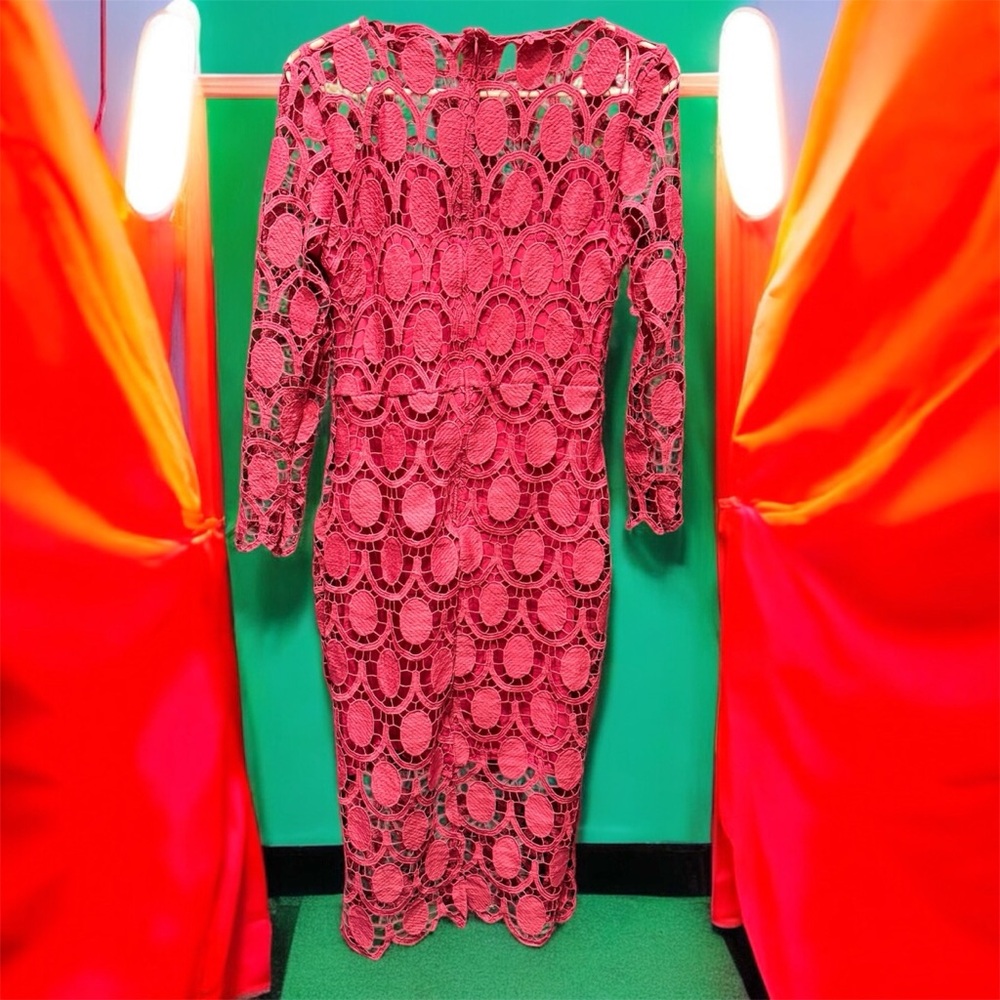 SHEIN Pink Long Sleeve Lace Dress MEDIUM pit to pit 16in length 43in - Picture 2 of 5